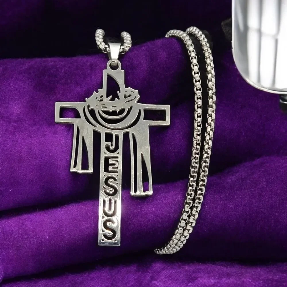Crown of Thorns Cross Pendant Necklace Stainless Steel Christian Easter Jewelry